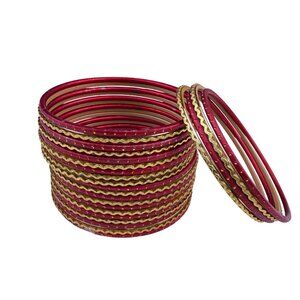 Set Of Red & Gold Tone Metal Womens Indian Bollywood Style Bangles